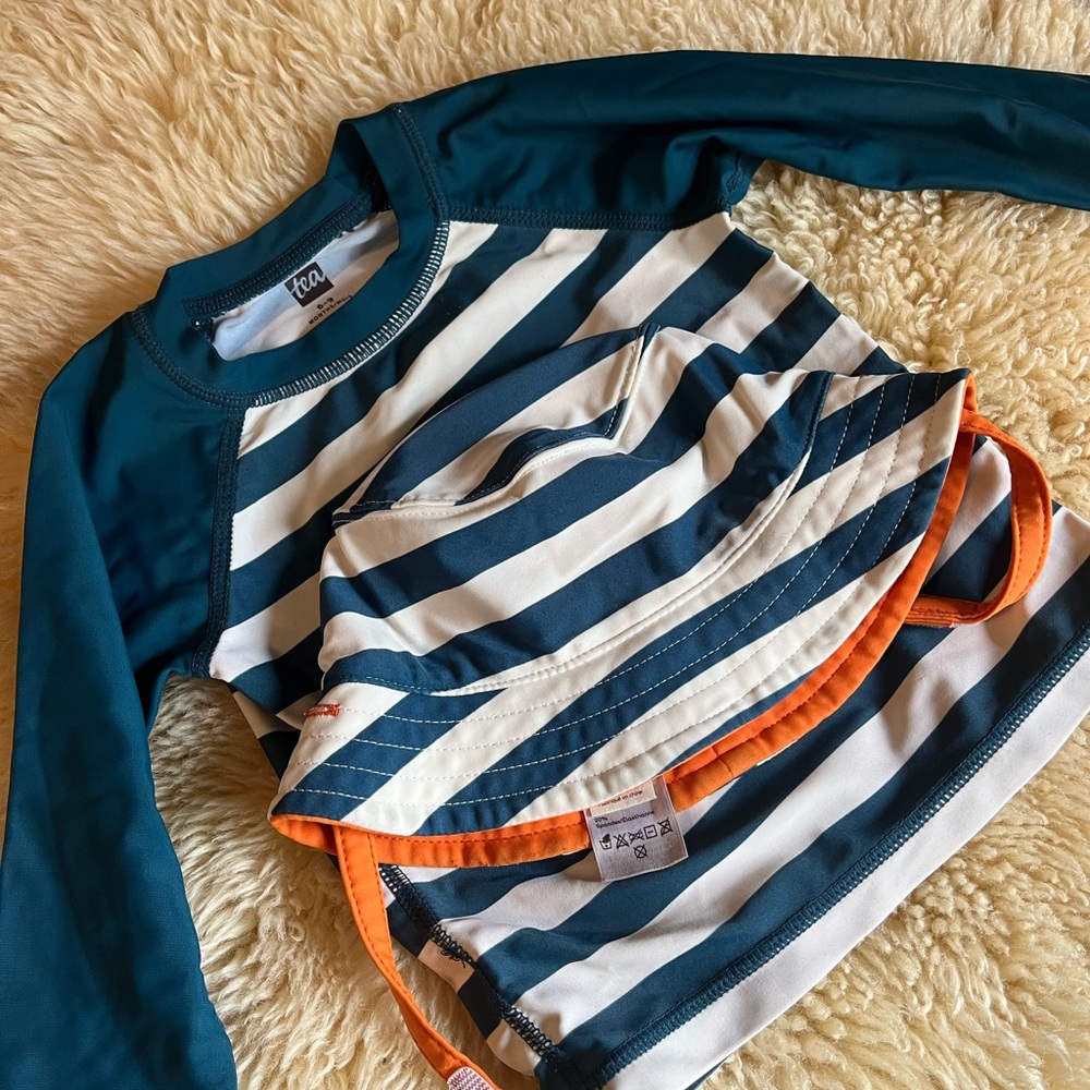 Striped Blue and White Rash Guard Set - Picture 2 of 6